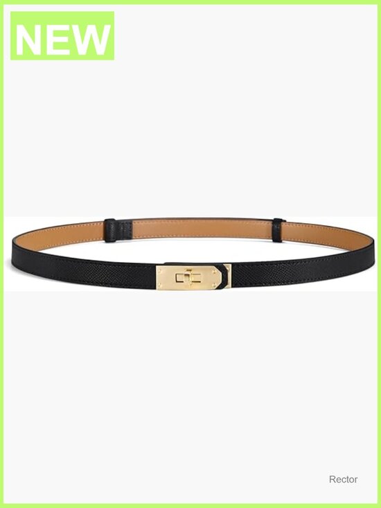 Skinny Leather Belt with Turn-Lock Buckle, Adjustable Thin Belt for Dresses & main image 7